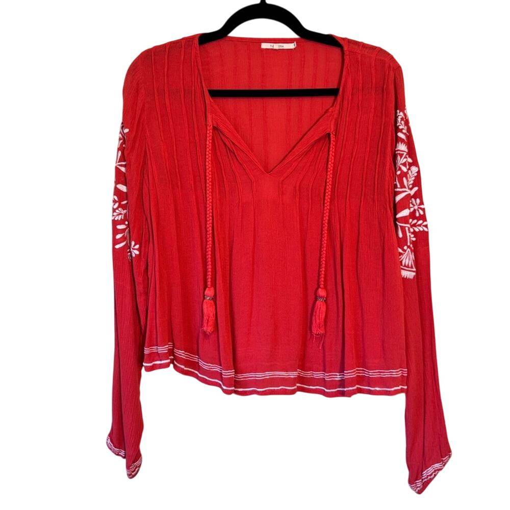 Tularosa Revolve Orange Embroidered Blouse Womens S Boho Shirt Top Casual